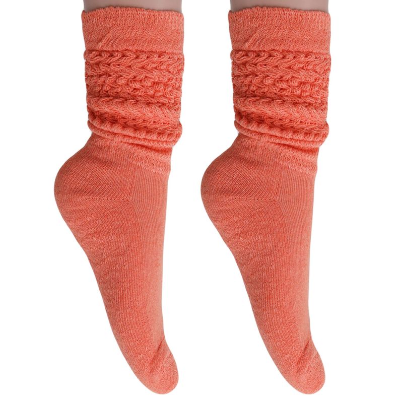 Light Orange Heavy Slouch Socks For Women Cotton Knee High 2 Pairs Shoe Size 5 To 10_voghion.com