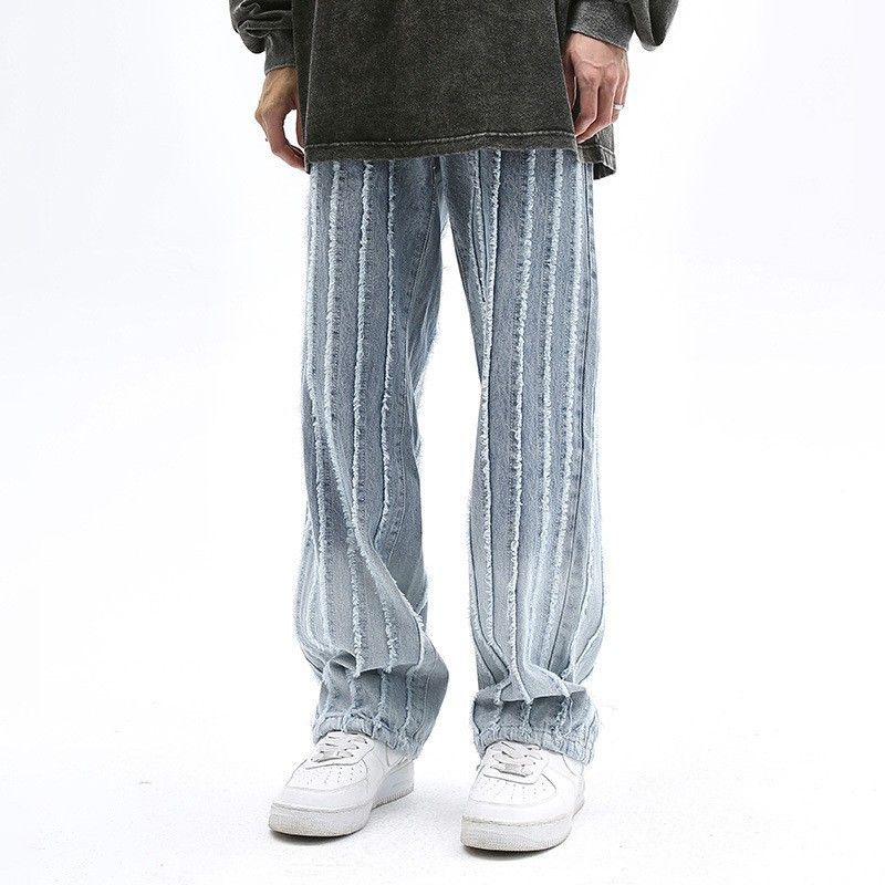 Jeans da uomo di alta moda europei e americani, tendenza nazionale, retrò americano, bordi grezzi, design di nicchia, pantaloni larghi hiphop dritti_voghion.com
