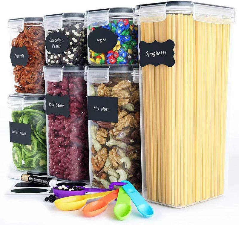 Plastic Seven-Piece Jar Set, Food Storage Containers, Kitchen Sealed Jars, Grain Storage, Refrigerated Odor-Free_voghion.com