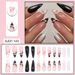 Long Glossy Pink & Black French Tip Press-On Nails With Gold Heart Accents - Reusable Fake Nails For Women, Glue/Sticker Applicable_voghion.com