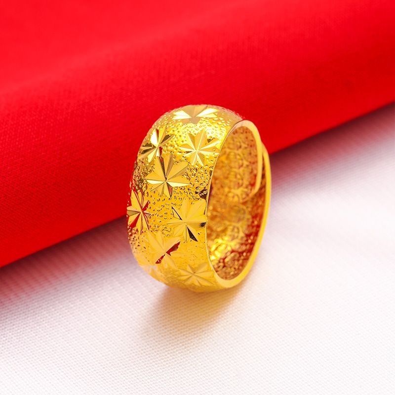 Sieraden Vietnam Zand Verguld Sterrenhemel Meteorenregen Glad Open Grote Herenring_voghion.com