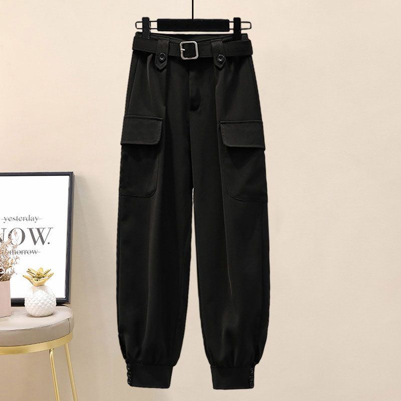 Women's Clothing Autumn and winter suit for women, small size, design, half zip sweater jacket, high waist overalls, fashionable two piece suit_voghion.com