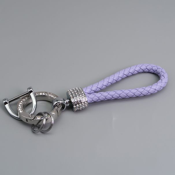 Portachiavi per auto con ciondolo, portachiavi con diamanti incastonati, portachiavi anti-smarrimento in corda di pelle intrecciata a mano_voghion.com