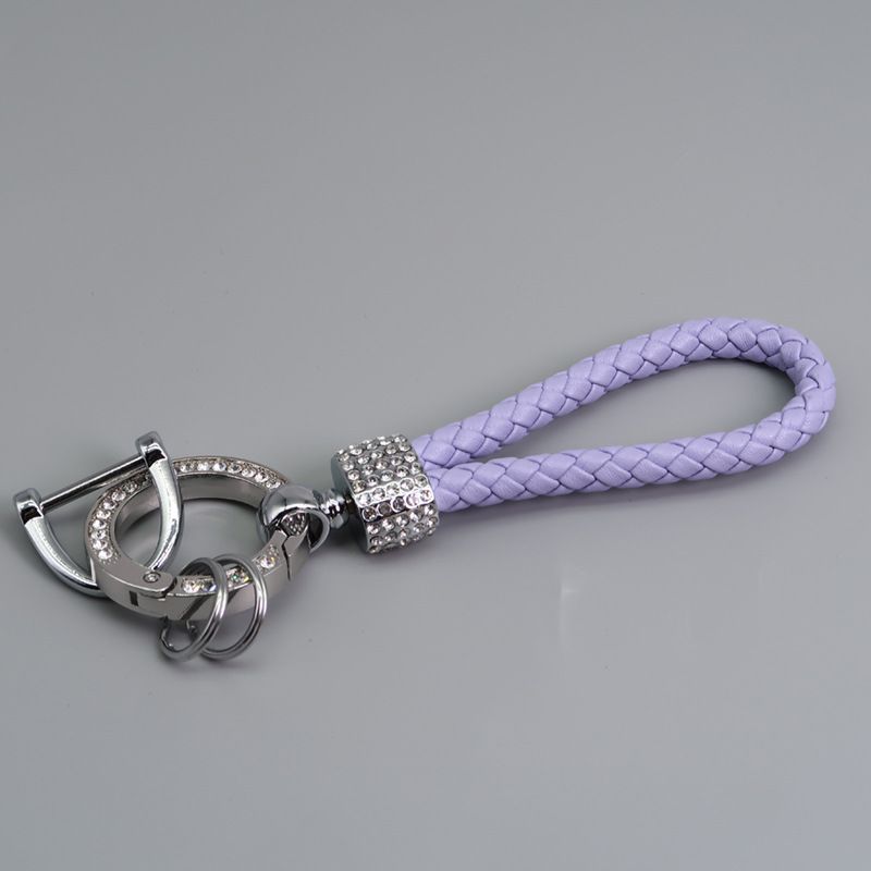 Car Keychain Pendant Diamond-encrusted Keychain Ring Hand Woven Leather Rope Anti-loss D Key Chain_voghion.com