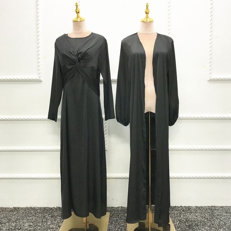 Muslim Fashion Turkey Dubai Abito cardigan in due pezzi tinta unita alla moda LR511_voghion.com