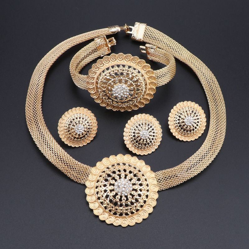 Set di gioielli africani con collana e orecchini in oro Dubai, set di gioielli da donna, braccialetto da sposa_voghion.com