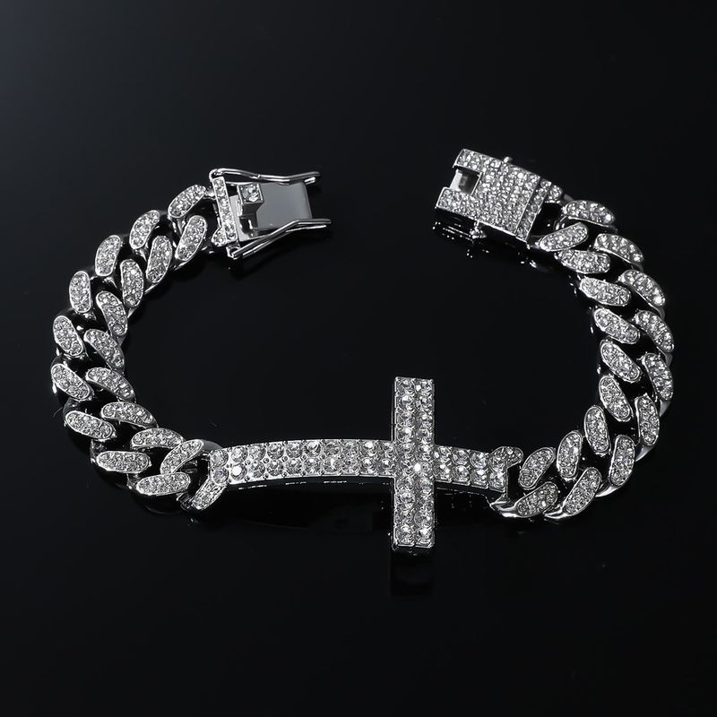 Hip Hop Diamond-Studded Cross-Shaped Chain For Men Trendy Cool Style Cuban Bracelet_voghion.com