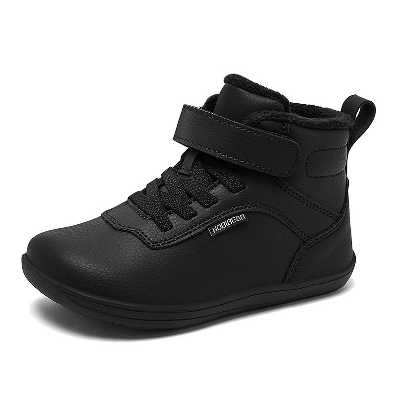 Ermian Winter Kinder Leder mit Fleece, Kurzstiefel für Jungen und Mädchen, Kältefeste Wanderschuhe_voghion.com