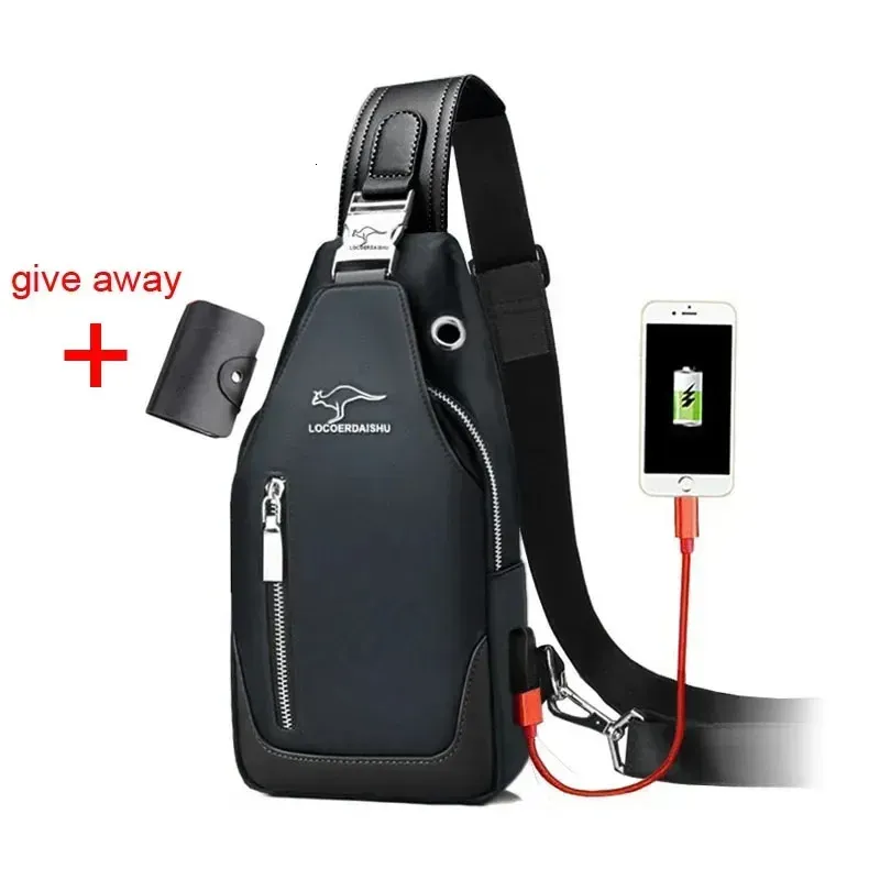 Multifunktionale, diebstahlsichere Reise-Brusttasche aus Canvas für Herren, Outdoor-Sport, USB-Ladefunktion, lässige Umhängetasche, Armtasche_voghion.com