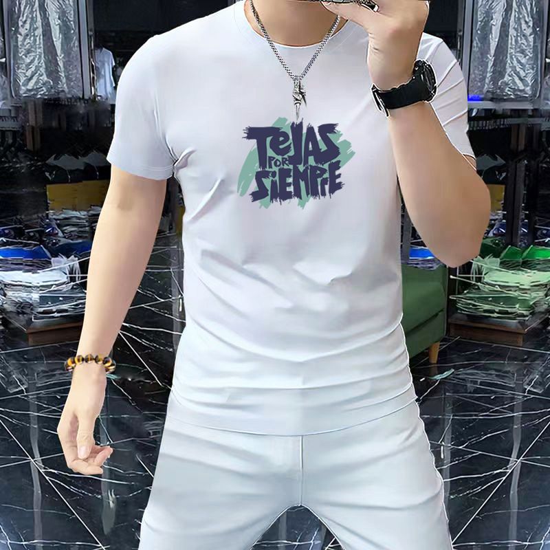 Une pièce de l'usine Source est expédiée pour le compte de l'usine Source. T-shirt polyvalent à manches courtes pour homme, imprimé lettres, été 2024, Daily_voghion.com