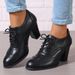 Shliang Britische Frauen Stiefeletten Oxfords High Block Heels Pumps Braunes Leder Runde Zehen Kleid Büro Damen Schnürschuhe Vintage Schuhe Y0125_voghion.com