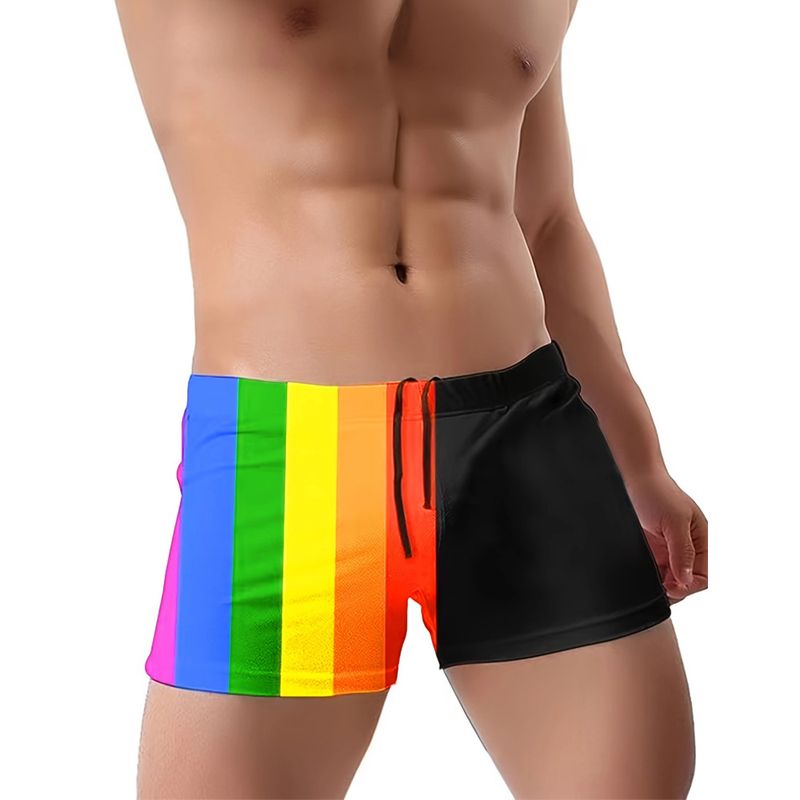 2024Men's Clothing foreign trade new style colorful red striped splicing men's boxer swimming shorts with tight ropes from manufacturers in stock_voghion.com