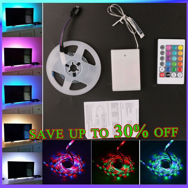 LED-Streifenlichter, batteriebetrieben, dimmbar, RGB 2835, TV-Hintergrundbeleuchtung + Fernbedienung, UK_voghion.com