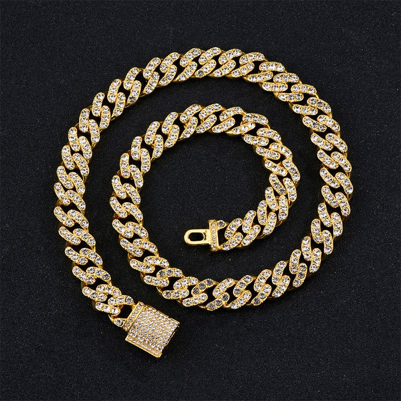 Popular colored diamond Cuban chain necklace new style personalized necklace with multiple sizes available, street style all match hip hop necklace_voghion.com