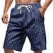American Style Linen For Men Loose Beach Breathable Striped Jacquard Drawstring Five-Point Men's Casual Shorts Summer_voghion.com