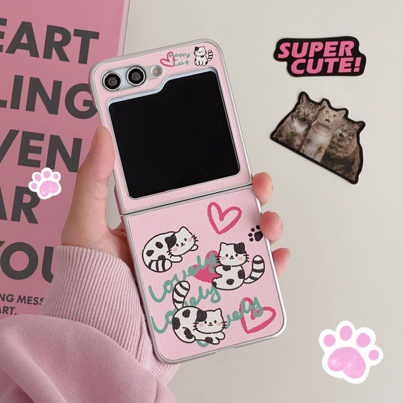 Black and white cat for Samsung zflip 5 fold folding screen phone case Galaxy ZFLIP3/4 protective case chain_voghion.com