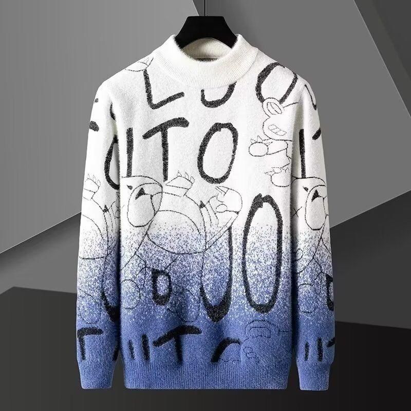 Men's Clothing Autumn and winter new mink fleece sweater for teenagers thickened half turtleneck sweater student bottoming shirt fashionable T shirt_voghion.com