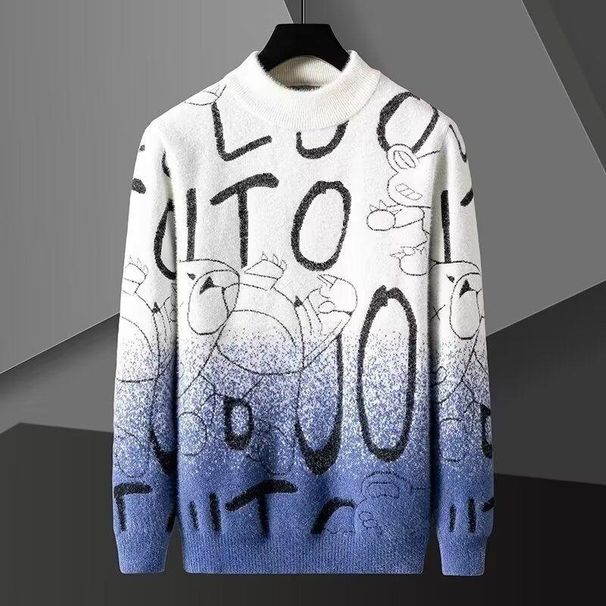 Men's Clothing Autumn and winter new mink fleece sweater for teenagers thickened half turtleneck sweater student bottoming shirt fashionable T shirt_voghion.com