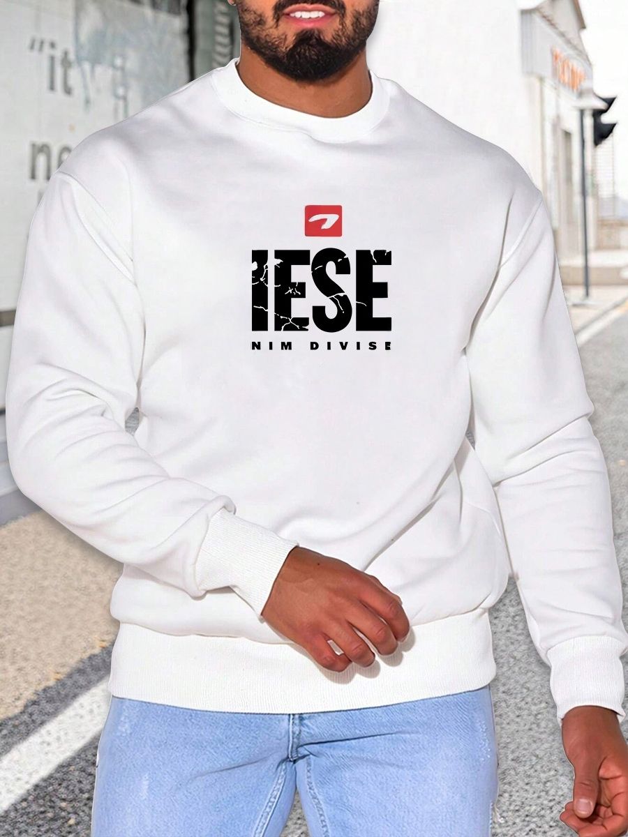 Suéter de cuello redondo de color liso de forro polar para hombre, ropa de trabajo de manga larga de algodón de caramelo_voghion.com