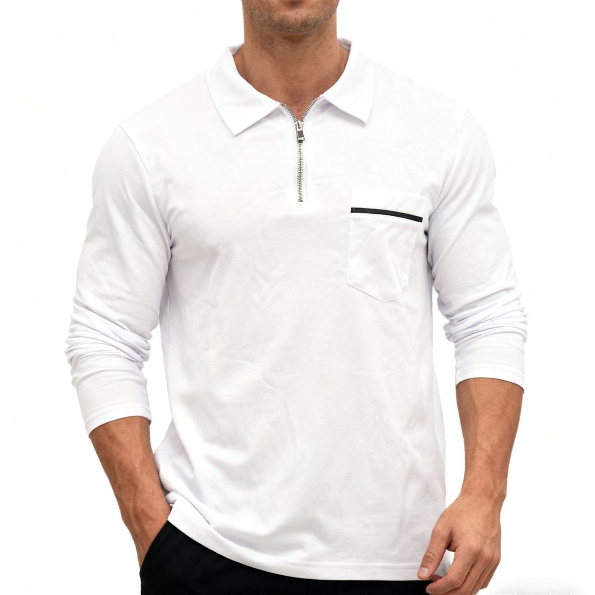 Maglietta da golf da uomo con colletto rialzato, a maniche lunghe, casual, traspirante e confortevole, in misto poliestere, per sport e uso quotidiano_voghion.com