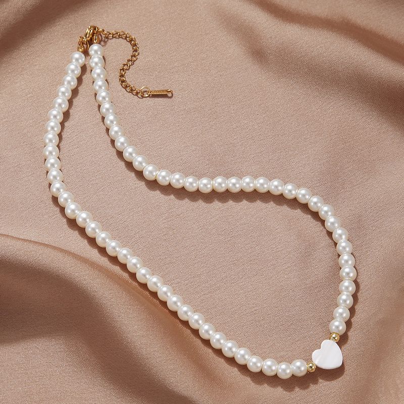 Französischer Perlenhals mit modischem Designgefühl, Schlüsselbeinkette mit kleinem, frischem und einfachem Ring, Liebesmuschel_voghion.com