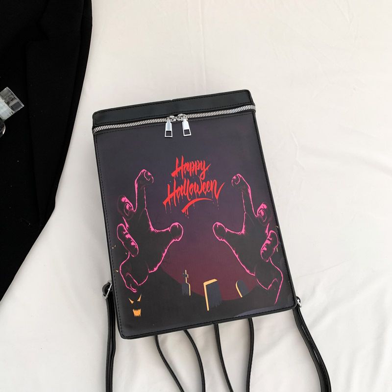 Halloween Backpack For Women & Men, PU Unisex Shoulder Bag With Cartoon Pri_voghion.com