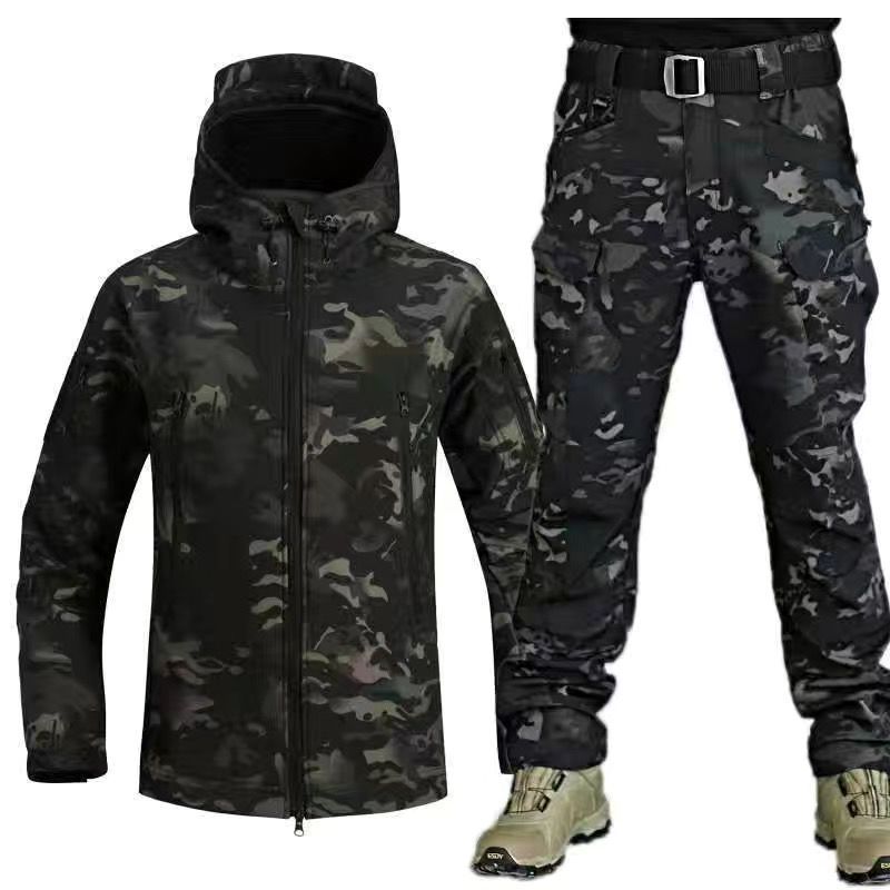 Outdoor Shark Skin Jacket For Men, Autumn And Winter Fleece Coat, Soft Shell Windproof Waterproof Tactical Suit, Thermal_voghion.com
