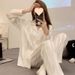 2025 New High End Sleepwear: Women's Spring And Autumn Long Sleeve Thin Edition, Two Piece Silk Home Clothes Set_voghion.com