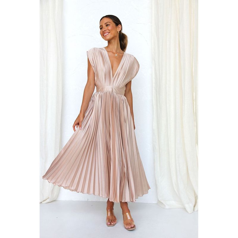 Damenbekleidung Neues sexy Plisseekleid – ärmelloses, lässiges Sommerkleid mit Reißverschluss für Damen, locker sitzendes Rüschenkleid mit V-Ausschnitt_voghion.com