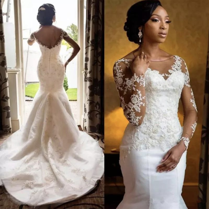 Rochie de mireasă nouă pentru femei, cu decolteu rotund, cu temperament în V, subțire, din dantelă, mărime mare, cu coadă mică, rochie de mireasă cu coadă de pește, pentru călătorii, ședință foto_voghion.com