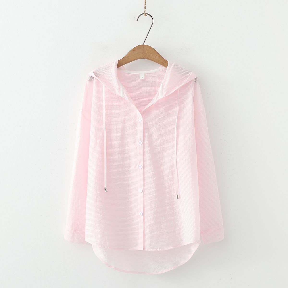 Cappotto corto da donna in chiffon a maniche lunghe, con cappuccio largo, anti-età, artistico e fresco, a righe, stile giapponese, protezione solare_voghion.com