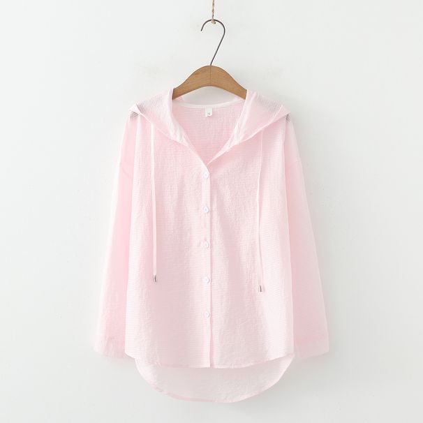 Cappotto corto da donna in chiffon a maniche lunghe, con cappuccio largo, anti-età, artistico e fresco, a righe, stile giapponese, protezione solare_voghion.com