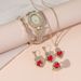 Nieuwe Dames Diamond Daisy Watch + Diamond Armband + Ruby Ketting + Ruby Oorbellen + Ring_voghion.com