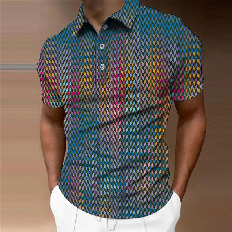 Neues Herren-Poloshirt-Oberteil, 3D-gedruckt, schmal geschnitten, hochwertig, für den Sommer, Outdoor, Freizeit, bequem und atmungsaktiv_voghion.com