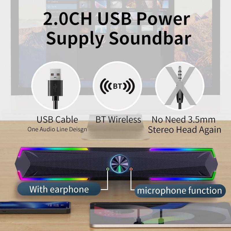 4D Computer Lautsprecher Soundbar Stereo Spiel Subwoofer 2,0 Bluetooth Für Buch Laptop Notebook PC Musik Player Verdrahtete_voghion.com