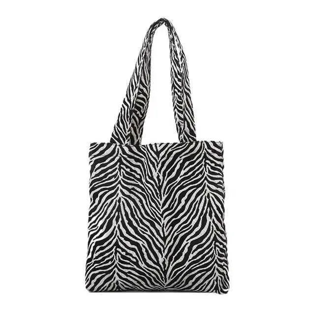 Vintage bra creative zebra striped canvas handbag large capacity lower Fem travel shopping bag Y241026_voghion.com