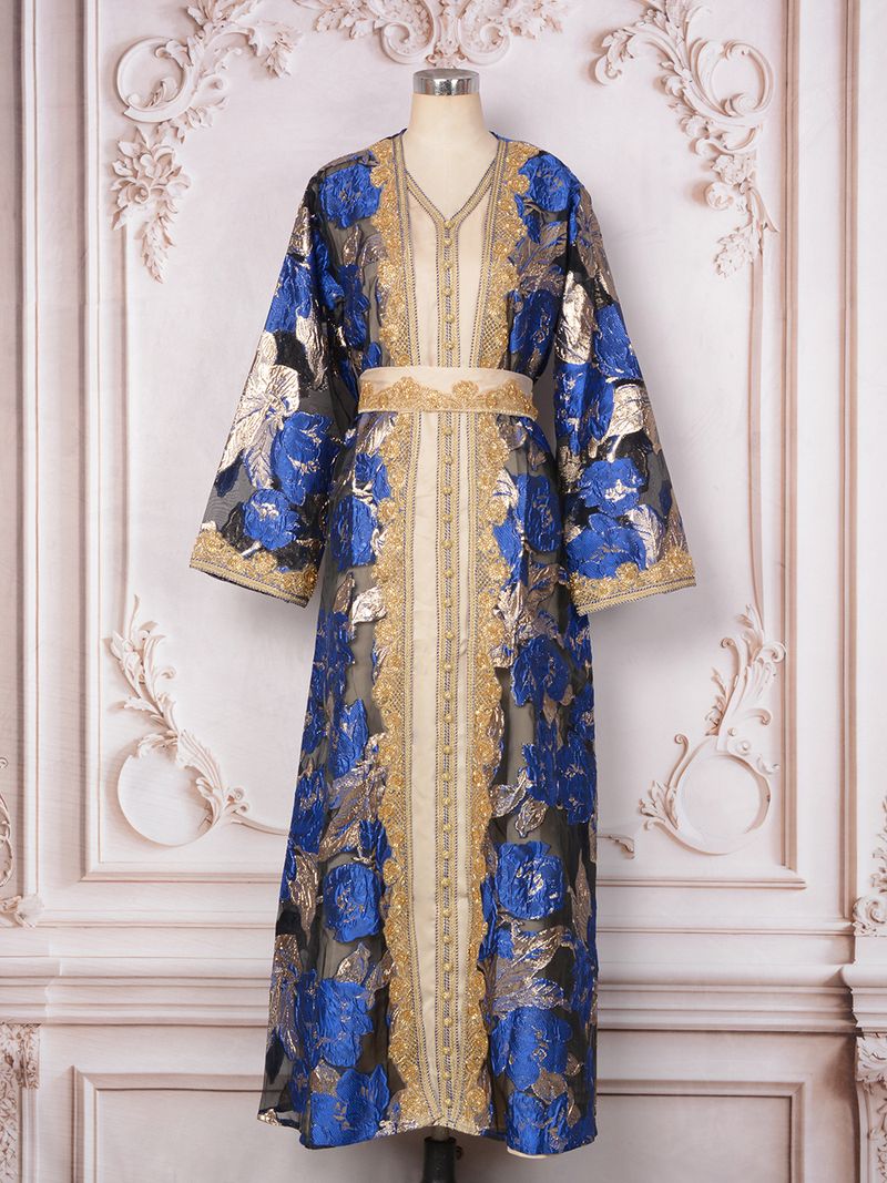 Vrouwen Muslin Robe Lange Rok Zware Kralen Elegante Feestjurk_voghion.com