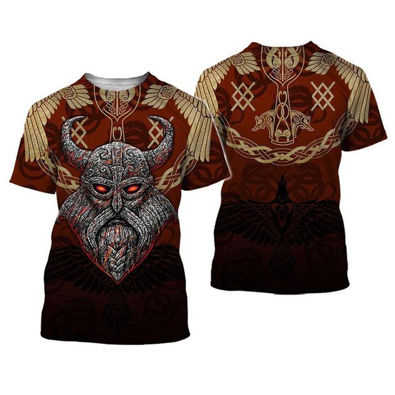 New Viking Viking European and American Hot Sale 3D Digital Printed Short Sleeve Casual Men's and Women's T-Shirts Factory One-Piece Wholesale_voghion.com