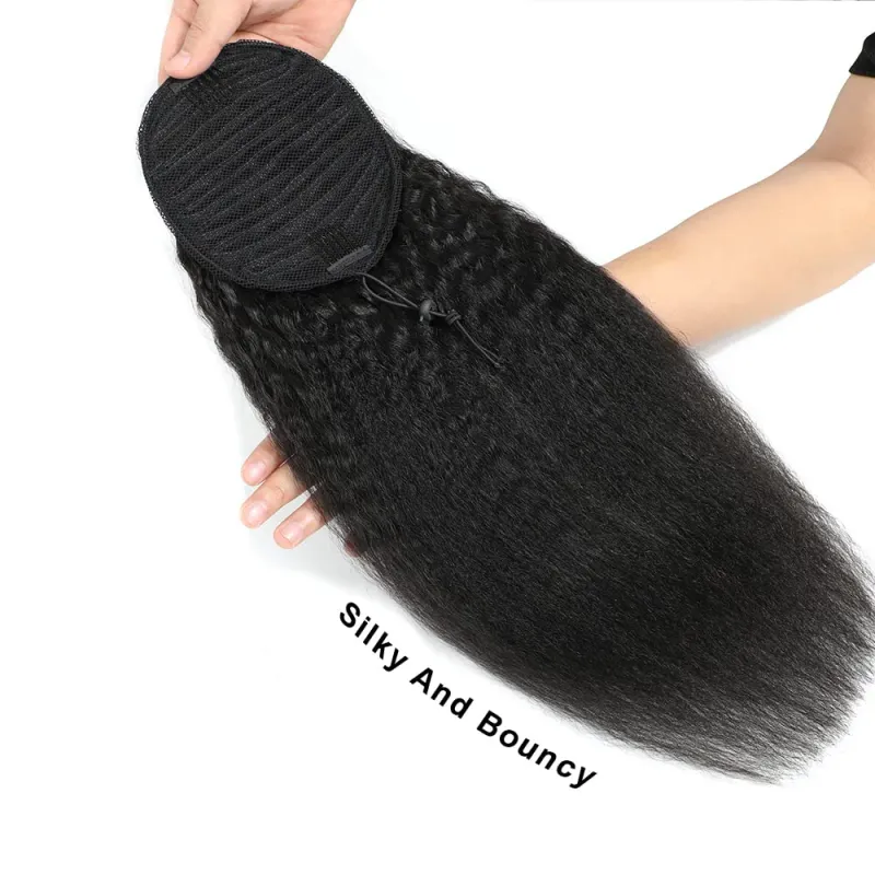 Extensii de păr uman drept și creț cu șnur, cu clipsuri, Afro Yaki Brazilian #1B, cu clipsuri_voghion.com