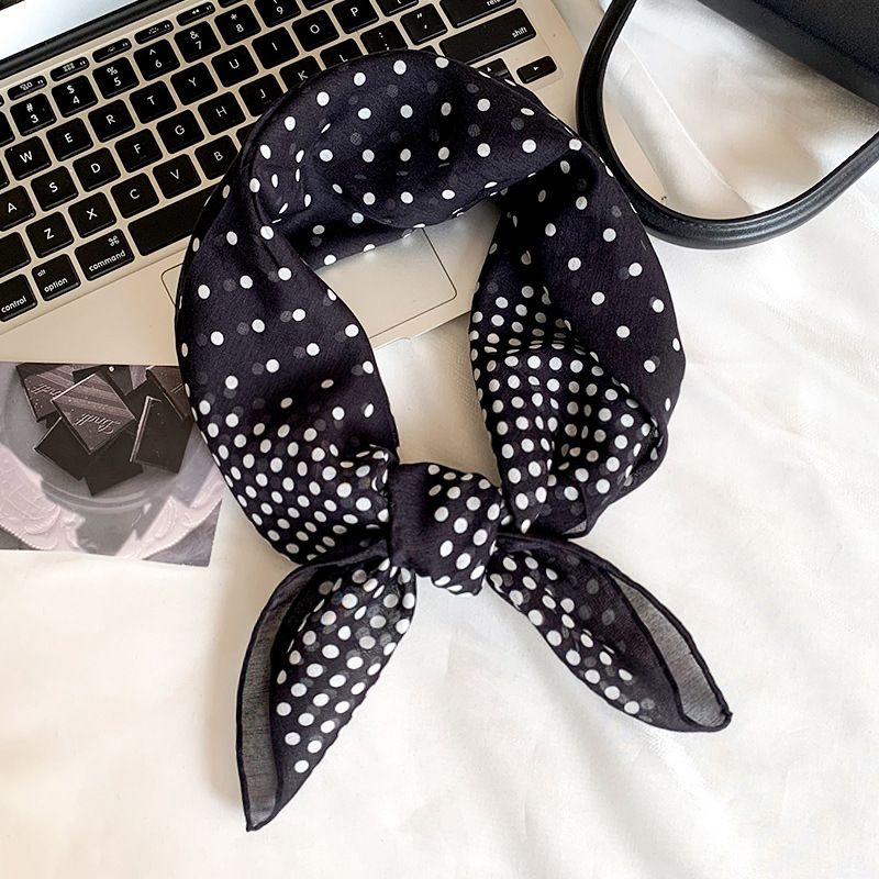 Sciarpa quadrata in seta a pois per donna, di alta qualità, in bianco e nero, stile 2025, nuova, versatile, estiva, cravatta all'ingrosso_voghion.com