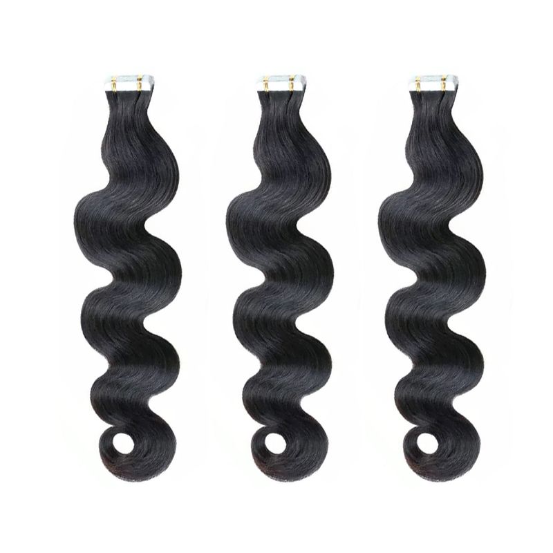 Taśma Body Wave w przedłużkach z włosów 100% ludzkich włosów, bezszwowa, niewidoczna taśma w przedłużkach z włosów ludzkich, 20 szt./opakowanie, włosy Remy nr 1B_voghion.com