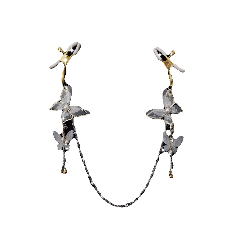 Sex Toys Bell Butterfly Lace Pearl SM Stimulation Training Nipple Clamps Anal Plug Tail_voghion.com