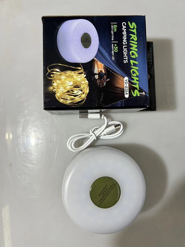 Nueva luz LED para acampar con atmósfera, carga USB, tienda de campaña al aire libre, cadena de luces coloridas con cinta métrica, luz para acampar con almacenamiento_voghion.com