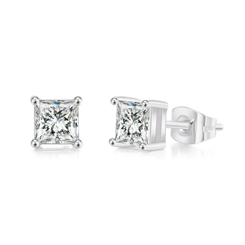 Personalized stainless steel fine needle double layer thick support square zircon earrings_voghion.com