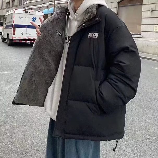 Abbigliamento invernale imbottito da uomo, versatile, alla moda, tinta unita, semplice, in velluto spesso, in cotone, per ragazzi_voghion.com