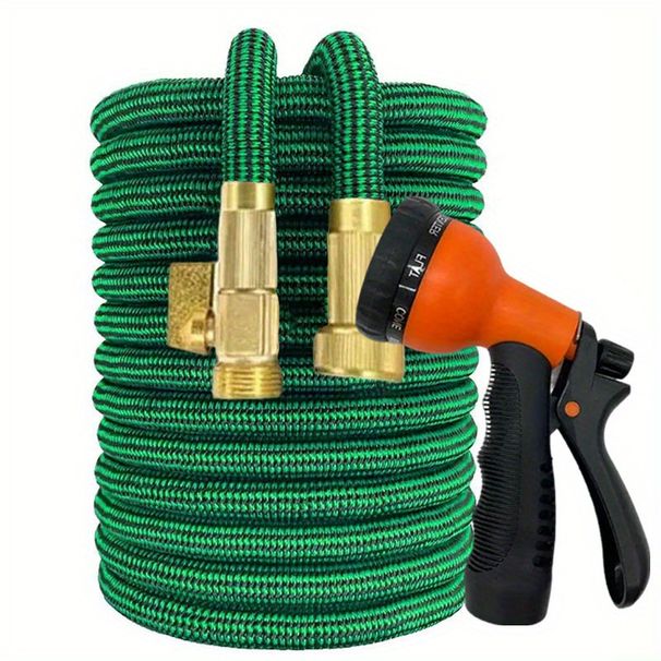 A Retractable Garden Hose Set With A High-pressure Water Gun Nozzle And US Standard 3/4-inch Connectors, Perfect For Outdoor Watering And Gardening._voghion.com