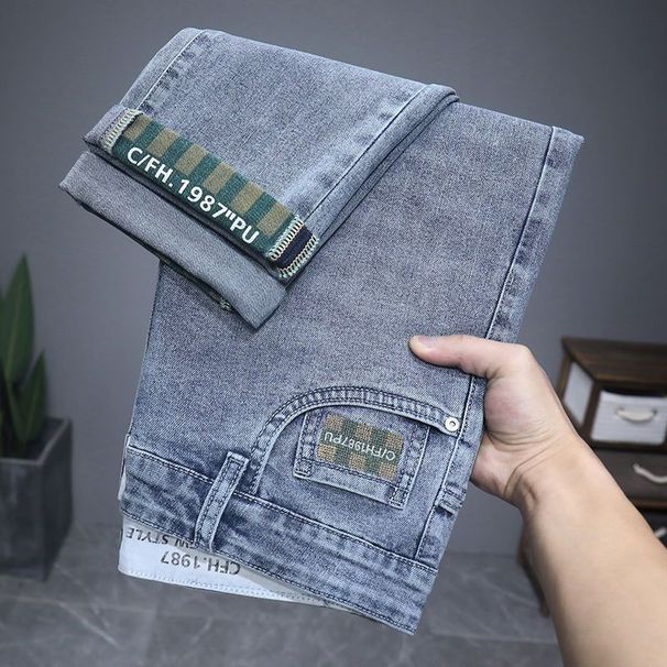 Korėjietiška madingų džinsų versija, vyriškos kelnės, populiarios internete, su tokiu pat mikrotarpu, lengvos prabangos, mažos_voghion.com