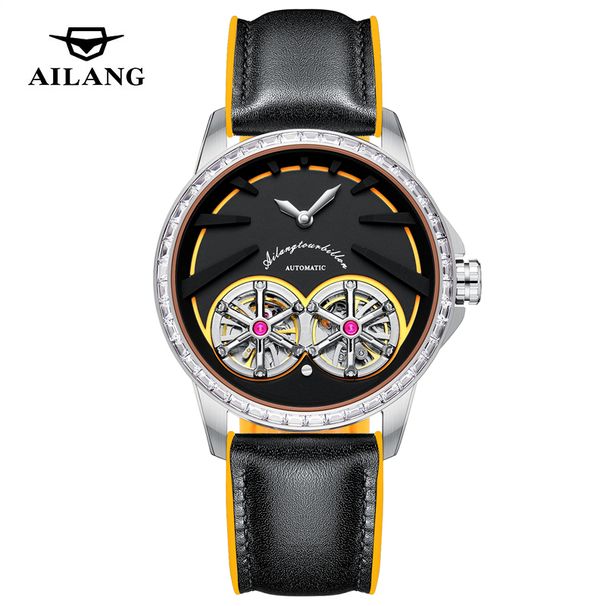 AILANG Original Marke Herren Doppel Tourbillon Uhr Mode Lederband Wasserdicht Luxus Diamant Lünette Mechanische Uhren Männer_voghion.com