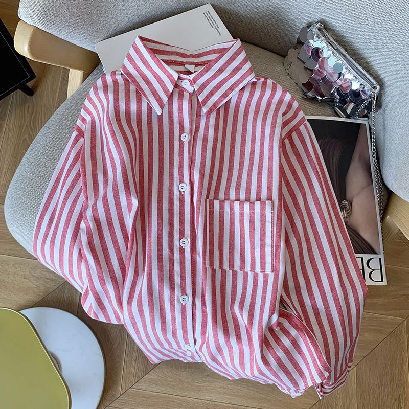 Camicia a righe larghe da donna, design retrò, versatile, per donna_voghion.com