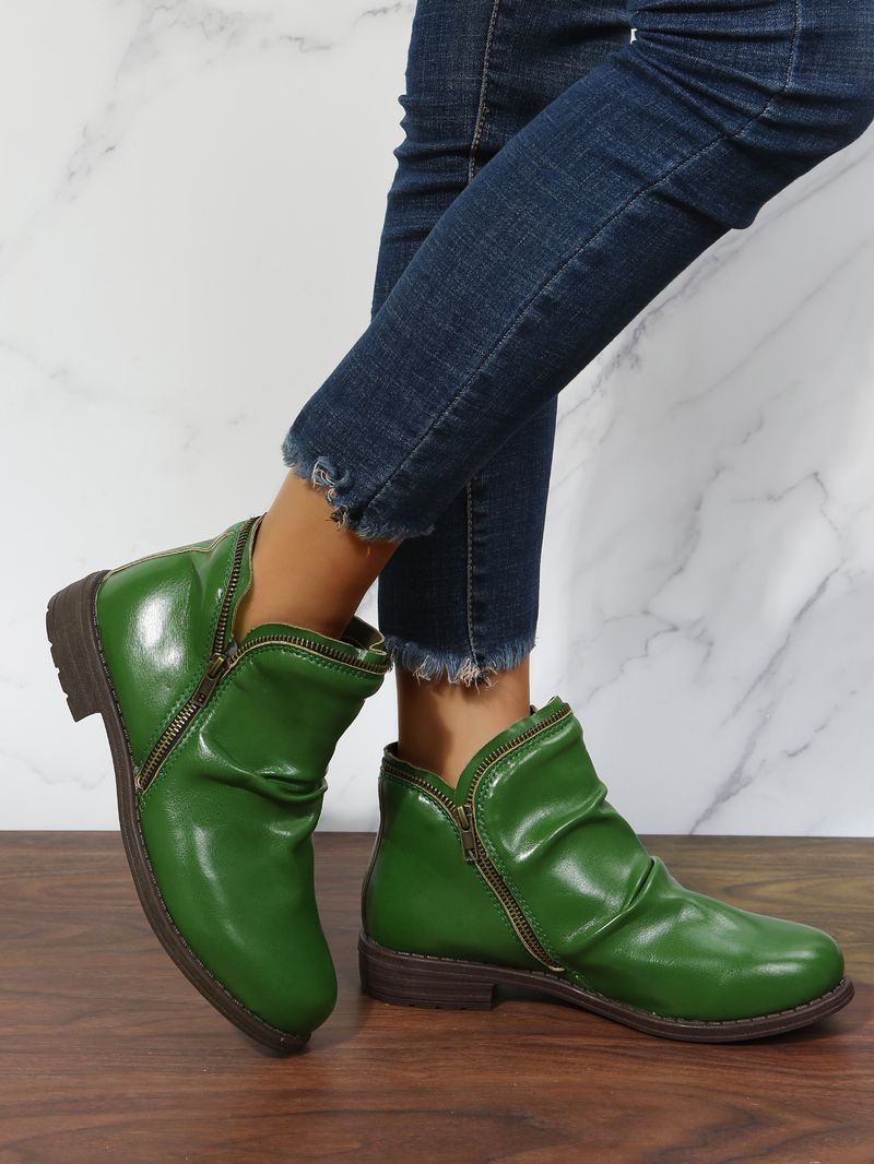 Women's shoes Independent station large size short tube Martin boots autumn and winter new low heel thick heel round toe double zipper women's boots_voghion.com